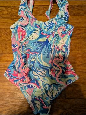 Tommy Bahama Girls Blue, Pink & Mint Floral One-Piece Swimsuit